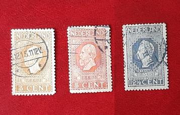 1913 Klassieke Jubileumzegels Nederland 3 stuks Gestempeld beschikbaar voor biedingen