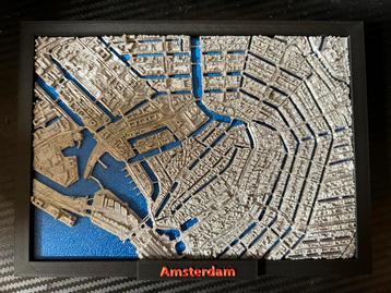 3D Stadskaart Amsterdam – Unieke Handgemaakte Wanddecoratie beschikbaar voor biedingen