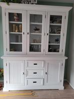 Dressoir, wit massief hout., Ophalen, Gebruikt, 200 cm of meer, Glas