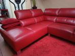 Rood leren hoekbank (Lederland), Huis en Inrichting, Ophalen, Zo goed als nieuw