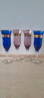 Set handgemaakte vintage kristallen champagneglazen, Antiek en Kunst, Antiek | Glas en Kristal, Ophalen of Verzenden