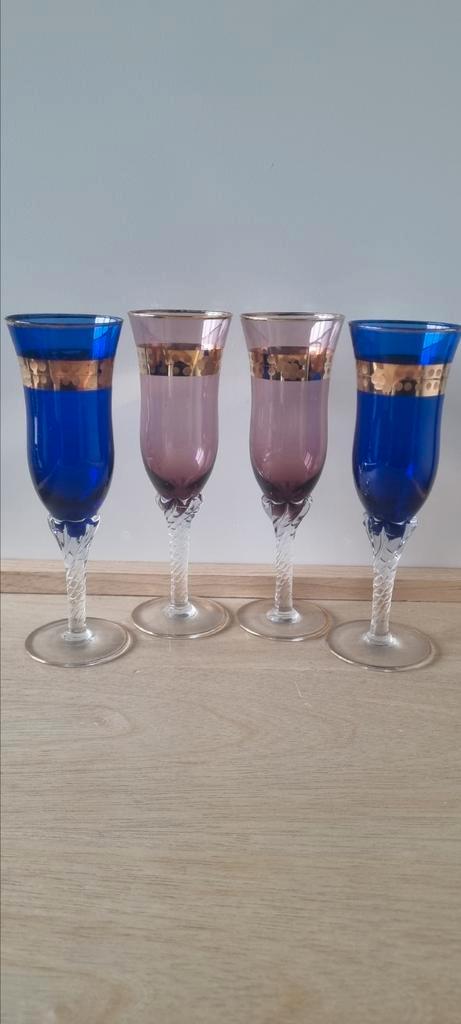 Set handgemaakte vintage kristallen champagneglazen, Antiek en Kunst, Antiek | Glas en Kristal, Ophalen of Verzenden