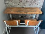 Vintage schoolbankje of dubbele schoolstoeltjes, Ophalen, Zo goed als nieuw, Tafel(s) en Stoel(en)