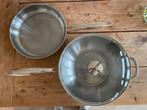 Rvs koekenpan en wokpan met deksel, Ophalen, Zo goed als nieuw, Rvs, Keramische plaat