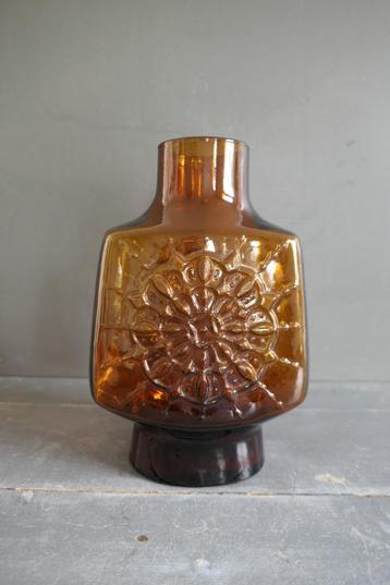Vintage Empoli sunburst glazen vaas amber made in Italy.