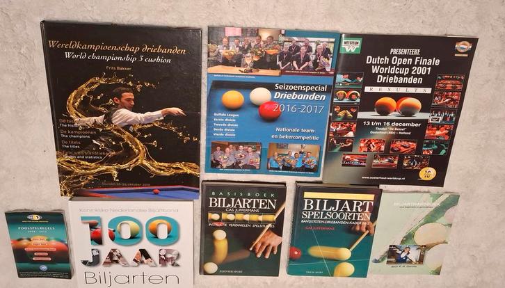 Biljarten 7 biljartboeken  + 1 Poolboekje o.a. driebanden, Boeken, Sportboeken, Zo goed als nieuw, Overige sporten, Ophalen of Verzenden