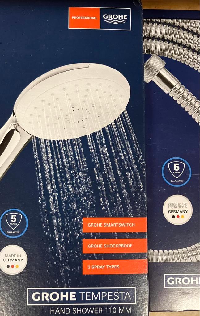 Grohe Tempesta 110 en 2m Relaxaflex metalen slang NiEUW!, Doe-het-zelf en Verbouw, Sanitair, Zo goed als nieuw, Douche, Chroom