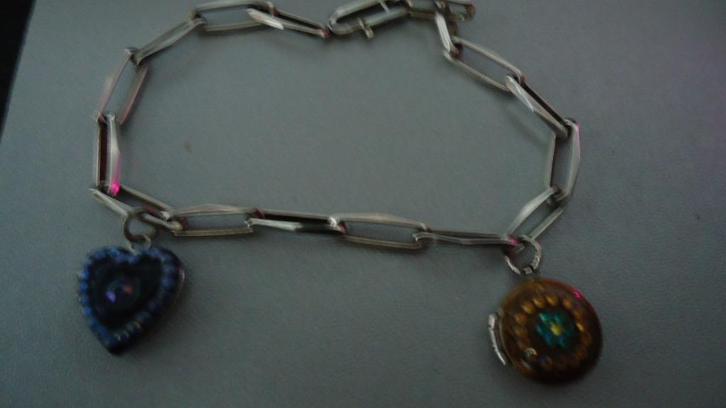 zilver armband met 2 medaillon hangertjes voor foto, Sieraden, Tassen en Uiterlijk, Armbanden, Zo goed als nieuw, Zilver, Zilver