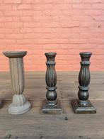 Antieke teakhouten kandelaars in diverse vormen, Huis en Inrichting, Woonaccessoires | Kandelaars en Kaarsen, Ophalen of Verzenden