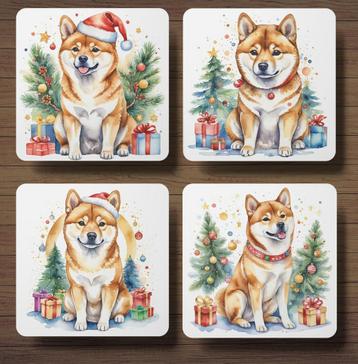 Shiba Kerst onderzetters met houder beschikbaar voor biedingen