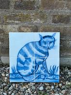 Antiek Delfts blauw tegeltableau met kat – eind 19e eeuw, Antiek en Kunst, Ophalen of Verzenden