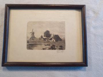 Ets molen en boerderij gesigneerd TB  beschikbaar voor biedingen