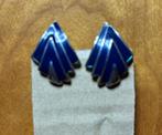 Clip oorbellen waaier vorm blauw met zilverkleurig, Ophalen, Zo goed als nieuw, Blauw, Overige materialen
