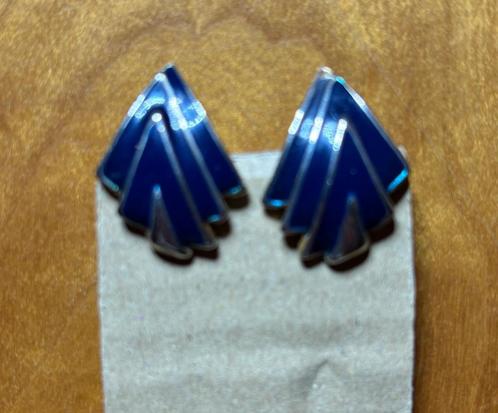 Clip oorbellen waaier vorm blauw met zilverkleurig, Sieraden, Tassen en Uiterlijk, Oorbellen, Zo goed als nieuw, Overige materialen