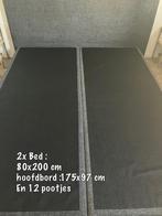 Boxspring 2 bedden 80x200 cm en hoofdbord, Ophalen, Tweepersoons, Zo goed als nieuw, 80 cm