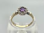 Gouden Vintage ring edelsteen amethist en diamant. 2025/519.
