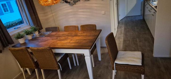Tafel met 6 stoelen en kussens, Huis en Inrichting, Tafels | Eettafels, Gebruikt, 100 tot 150 cm, 150 tot 200 cm, Vijf personen of meer