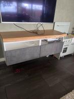 Besta TV Meubel met Eiken Boomstam Blad, Ophalen, 100 tot 150 cm, Industrieel modern, Eikenhout