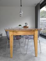 Massief oude grenen eettafel, Ophalen, Gebruikt, 200 cm of meer, 50 tot 100 cm