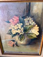 Antiek Bloemstilleven Schilderij Hortensia's Ingelijst Klass, Ophalen of Verzenden
