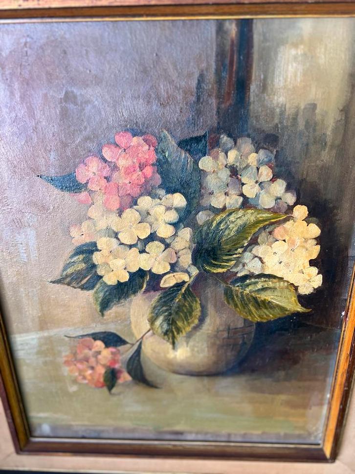Antiek Bloemstilleven Schilderij Hortensia's Ingelijst Klass, Antiek en Kunst, Kunst | Schilderijen | Klassiek, Ophalen of Verzenden
