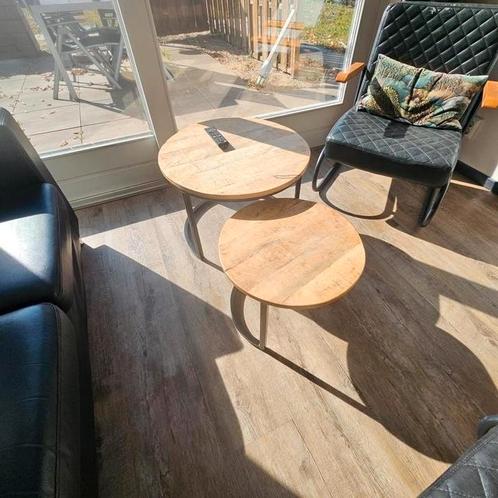 Tafelsetje mangohout, Huis en Inrichting, Tafels | Bijzettafels, Gebruikt, Rond, 45 tot 60 cm, Minder dan 55 cm, Hout, Ophalen of Verzenden