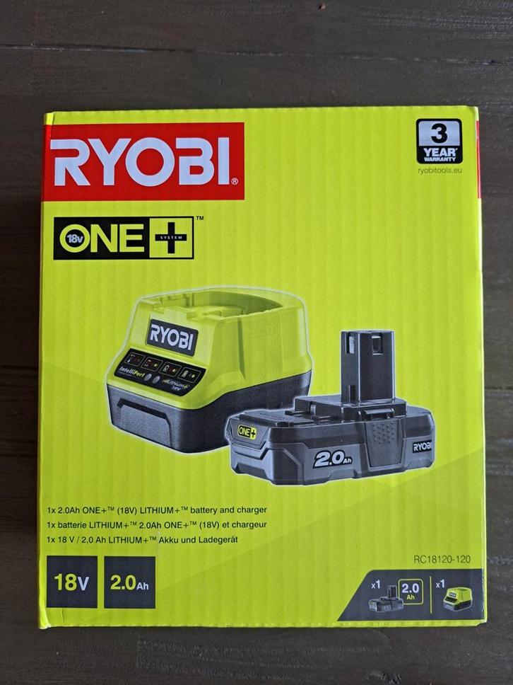 Ryobi 18V 2.0Ah accu + RC18120 lader, Doe-het-zelf en Verbouw, Gereedschap | Machine-onderdelen en Toebehoren, Nieuw, Ophalen of Verzenden