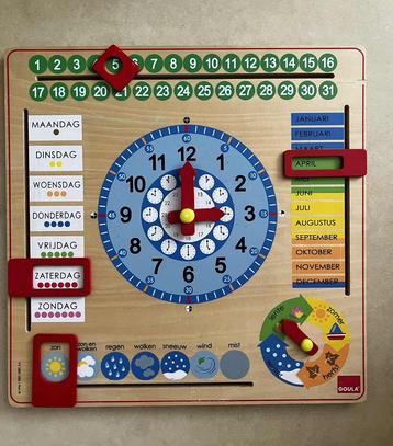 Goula educatieve houten klok, kalender beschikbaar voor biedingen