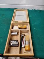 scheerkist met spiegel vintage met inhoud, Antiek en Kunst, Curiosa en Brocante, Ophalen of Verzenden