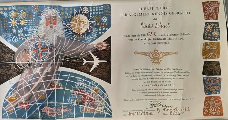 Certificaat van passeren evenaar., Verzamelen, Luchtvaart en Vliegtuigspotten, Gebruikt, Kaart, Foto of Prent, Ophalen of Verzenden