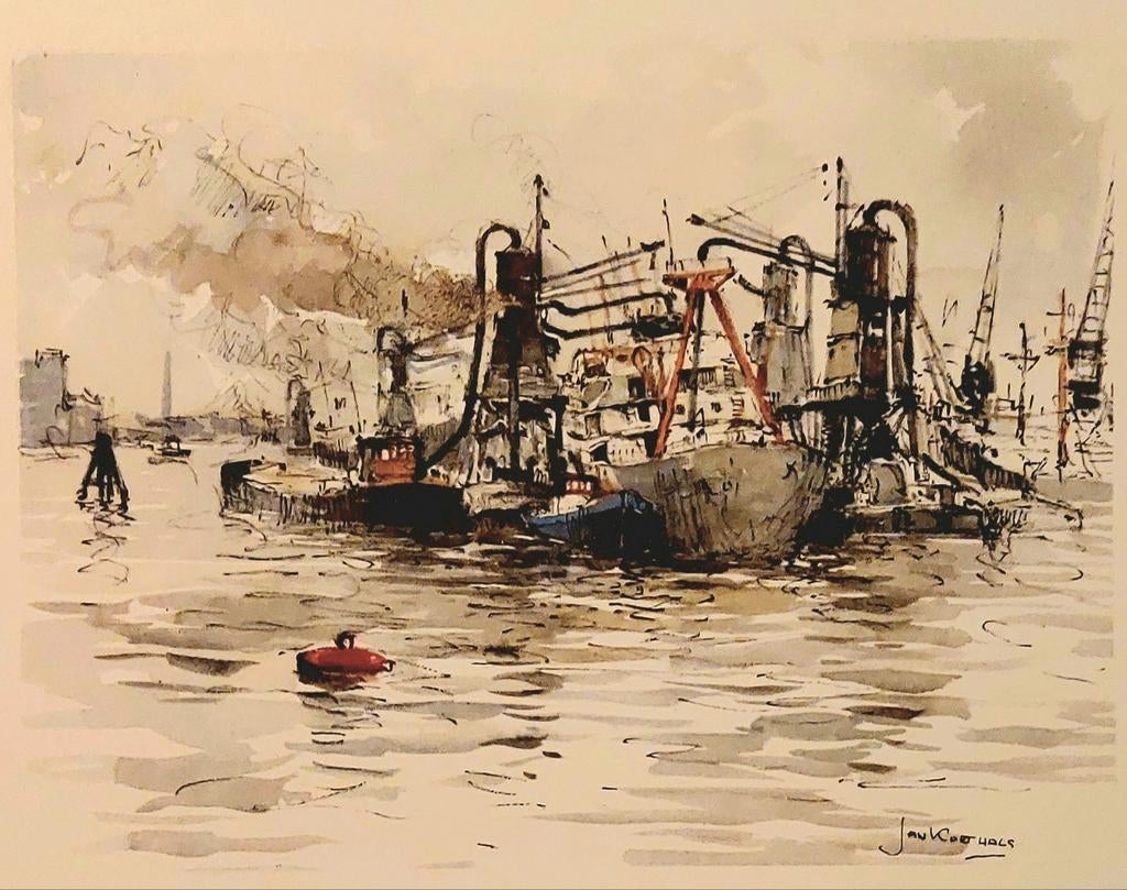 Jan Korthals ... Maashaven ... Rotterdam ..., Antiek en Kunst, Kunst | Tekeningen en Foto's, Ophalen of Verzenden