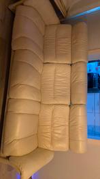 Crème Leren bank, Tuin en Terras, Ophalen, Gebruikt