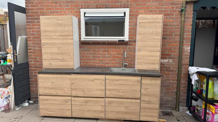 Complete Keuken, Huis en Inrichting, Keuken | Complete keukens, Gebruikt, Hoekkeuken, Bruin, Kunststof, Ophalen of Verzenden