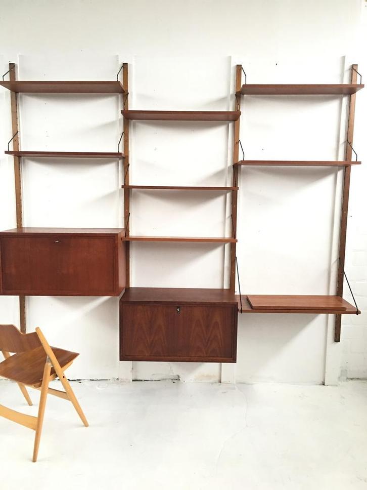 Poul Cadovius by Royal System vintage modulair wandsysteem, Huis en Inrichting, Kasten | Wandmeubels, Gebruikt, 200 cm of meer