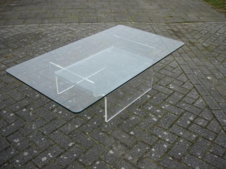 Vintage salontafel jaren 70 plexiglas/ glazen blad, Huis en Inrichting, Tafels | Salontafels, Gebruikt, Minder dan 50 cm, 50 tot 100 cm
