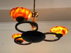 Art deco hanglamp koper met glas en marmeren schaaltjes, Antiek en Kunst, Ophalen