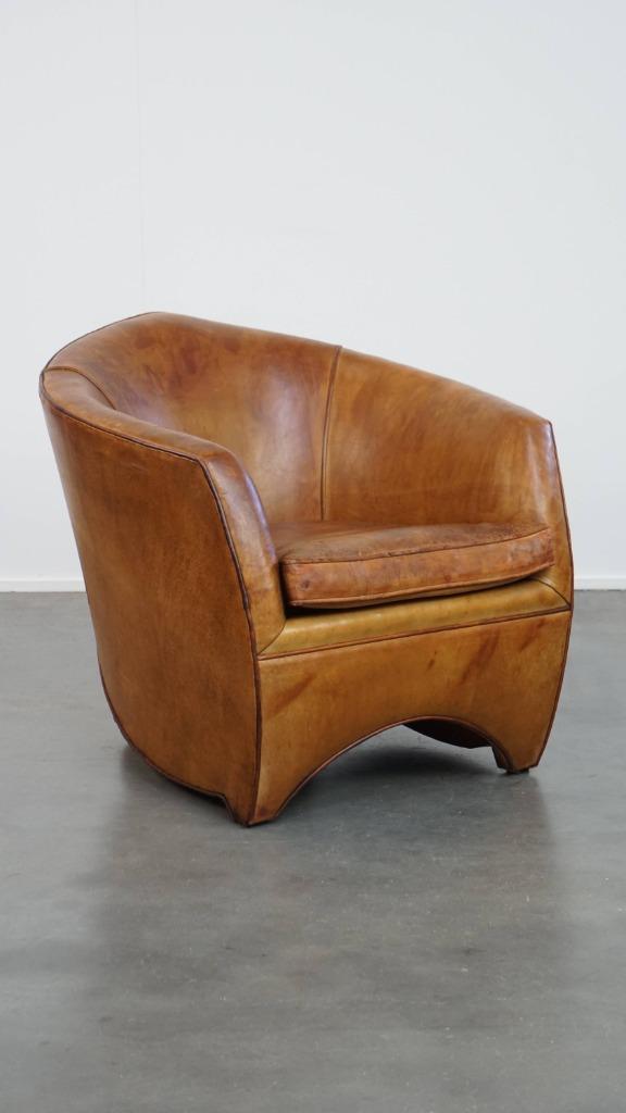 Vintage schapenleren design fauteuil van Bart van Bekhoven, Huis en Inrichting, Fauteuils, Gebruikt, Leer, 75 tot 100 cm, 75 tot 100 cm