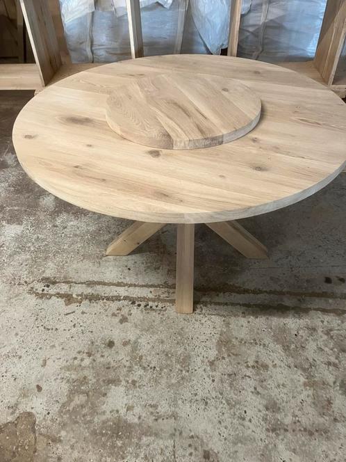Eiken ronde tafel blad massief eiken  vanaf 199,- op maat, Huis en Inrichting, Tafels | Salontafels, Zo goed als nieuw, 75 cm of meer
