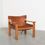 Vintage design fauteuil tuigleer jaren 70 midcentury stoel, Ophalen, Gebruikt, Minder dan 75 cm, Hout