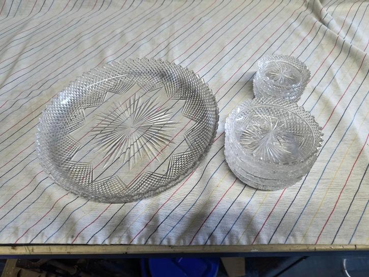 Kristal schaal schaaltjes onderzetter gebak vintage brocante, Antiek en Kunst, Antiek | Glas en Kristal, Ophalen