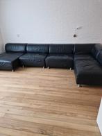 Zwarte lederen elementen bank, Huis en Inrichting, Banken | Bankstellen, 250 tot 300 cm, Gebruikt, Hoekbank, Ophalen of Verzenden