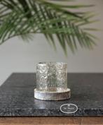 Set van 2 glazen windlichten potjes deksel hout stoer sober, Verzenden, Nieuw