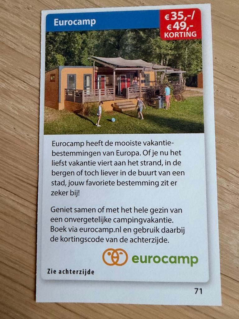 Korting bij Eurocamp (35 - 49 euro)., Drie personen of meer, Kortingsbon