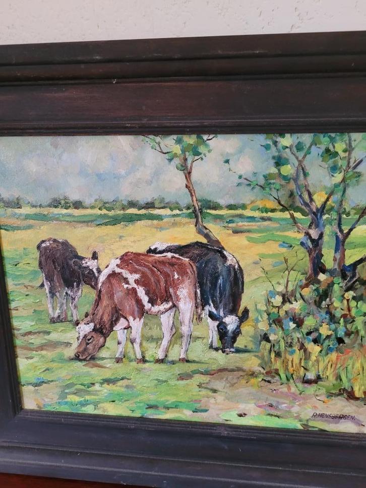 koeienschilderij, Huis en Inrichting, Woonaccessoires | Schilderijen, Tekeningen en Foto's, Gebruikt, Schilderij, Minder dan 50 cm