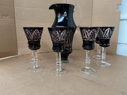 Boheemse Wijnset - Kan & 6 Glazen.WD-026, Antiek en Kunst, Antiek | Glas en Kristal, Ophalen