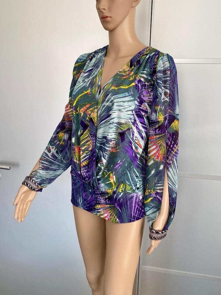 i243 Orna Farho maat 40=M designer blouse top paars/groen, Kleding | Dames, Blouses en Tunieken, Zo goed als nieuw, Maat 38/40 (M)