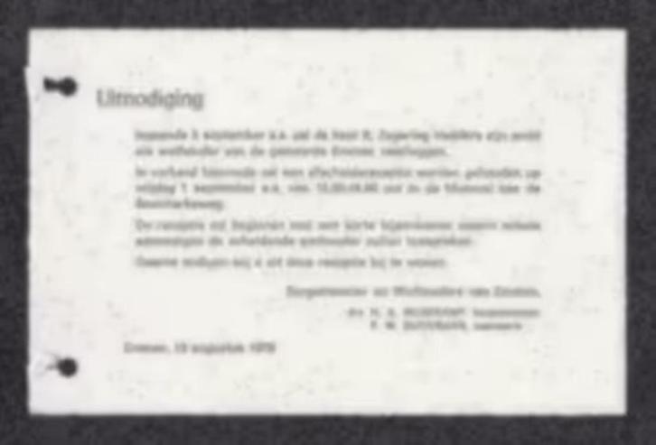 Emmen Zegering Hadders Beusekamp Uitnodiging 1978., Verzamelen, Overige Verzamelen, Zo goed als nieuw, Ophalen of Verzenden