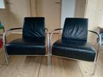 Twee Harvink fauteuils, zwart leer, Gebruikt, Metaal, 75 tot 100 cm, 50 tot 75 cm