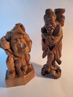 2x houten beeld houtsnijwerk Zwitserse reus + Chinese visser, Ophalen of Verzenden