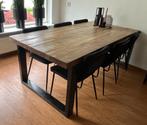 Mango houten tafel met robuuste stalen poten, Huis en Inrichting, Ophalen, 200 cm of meer, 50 tot 100 cm, Zo goed als nieuw